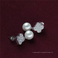 Forma de trébol hermosa agua dulce natural 925 conjunto de perlas de plata